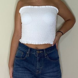 Gaze tube top white ruffled